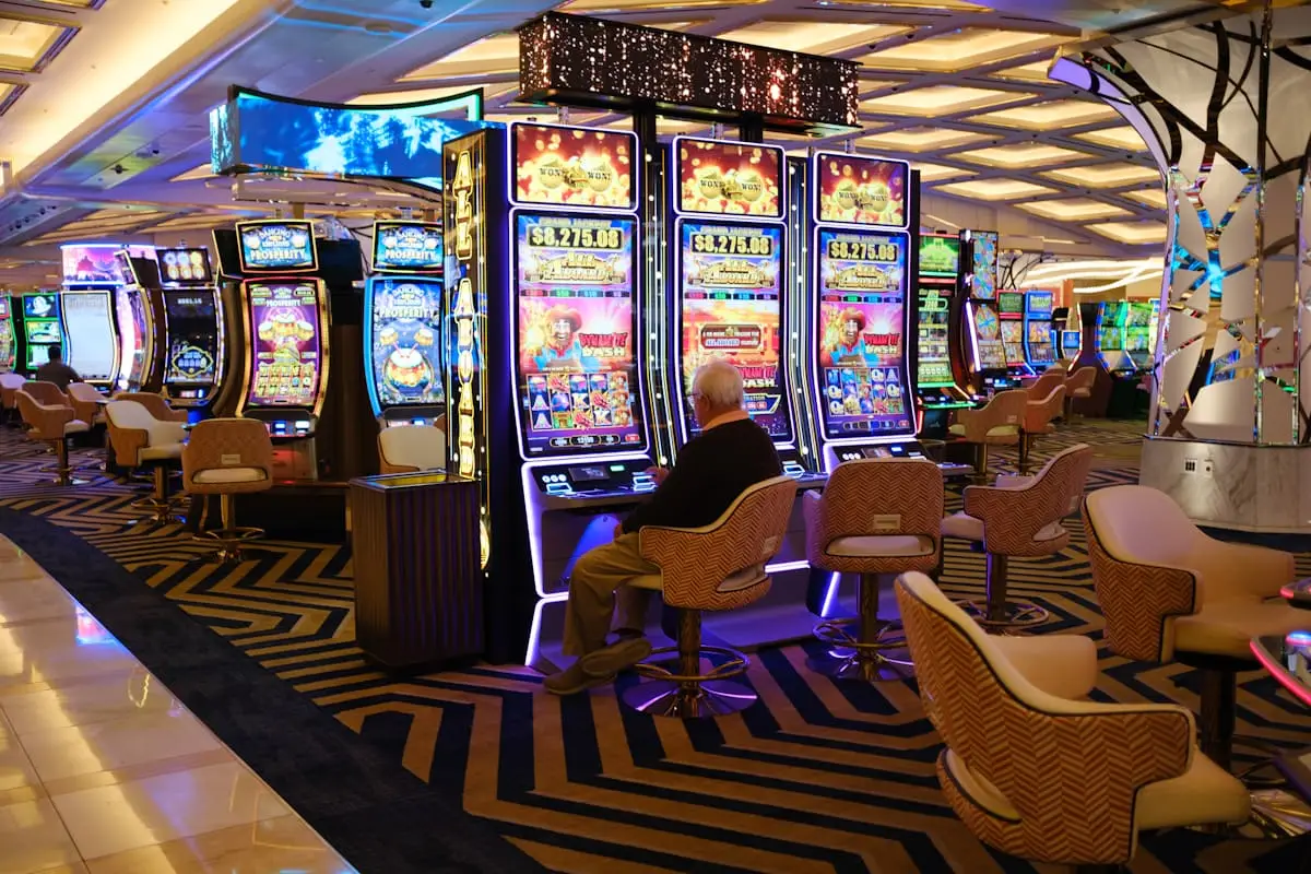 Rows of modern slot machines