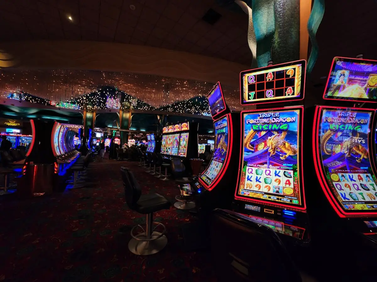 Slot machines on the evening gaming floor