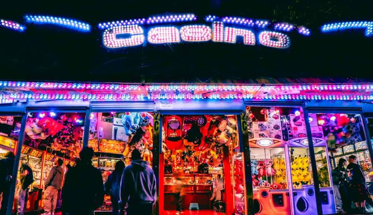 Vibrant casino arcade entrance